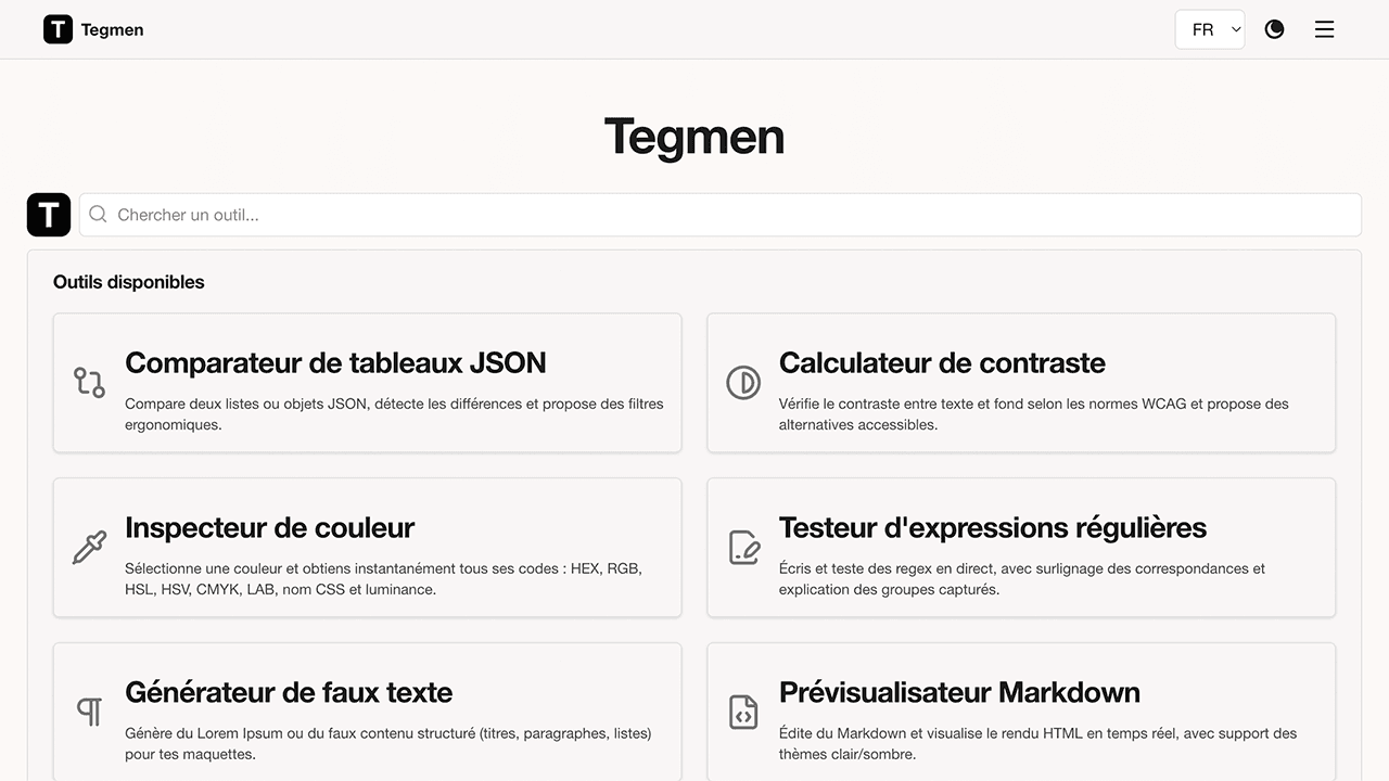 Tegmen - Suite d'outils web pour développeurs et créatifs